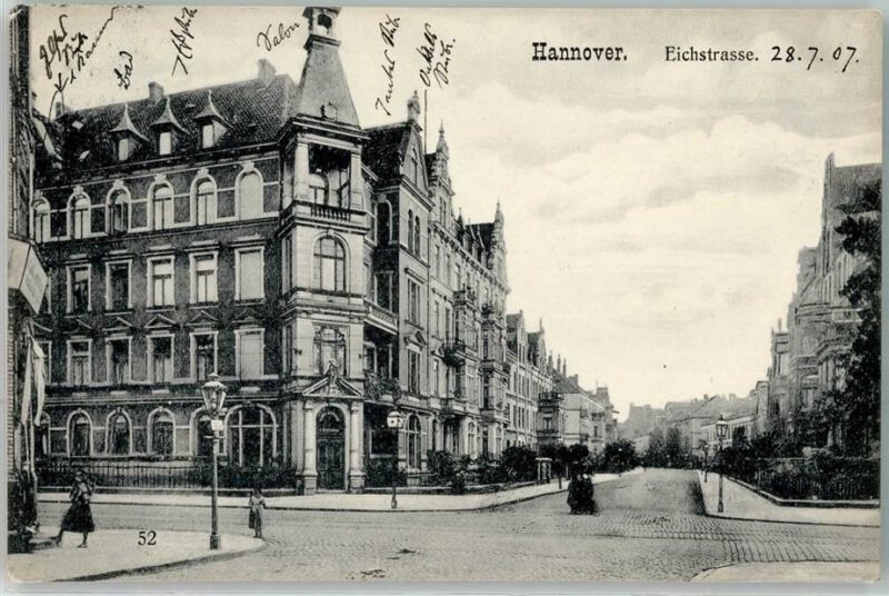 Postkarte Hannover Eichstraße 1907 Ecke Flora Apotheke